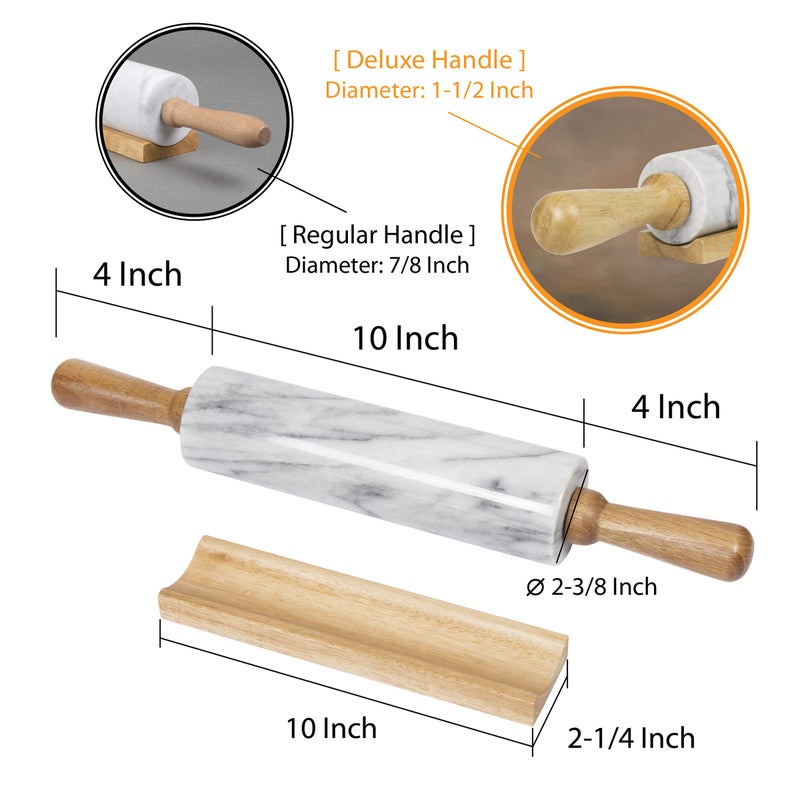 Creative Home Natural Marble Rolling Pin with Wooden Handles and Cradle, 18-Inch rolling pins for baking, Heavy Cool Surface, Dough Roller for Pastry, Pie, Pizza, Cookies, Off white - Image 3